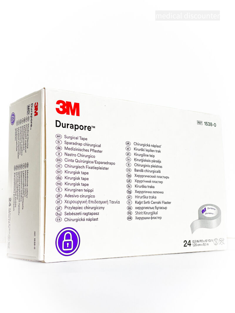 3M™ Durapore™ Surgical Suture Plaster, 1538-0, 1,25 cm x 9,1 m, 24 pièces/boîte.