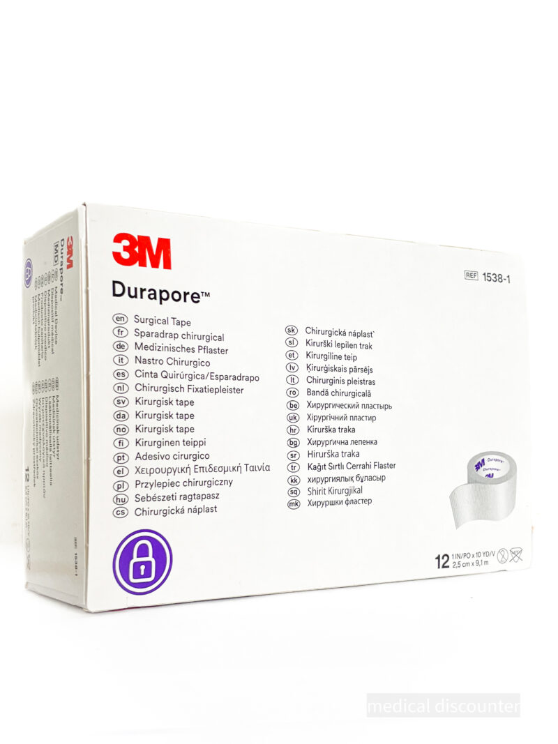 3M™ Durapore™ Surgical Suture Plaster, 1538-1, 2,5 cm x 9,1 m, 12 pièces/boîte.