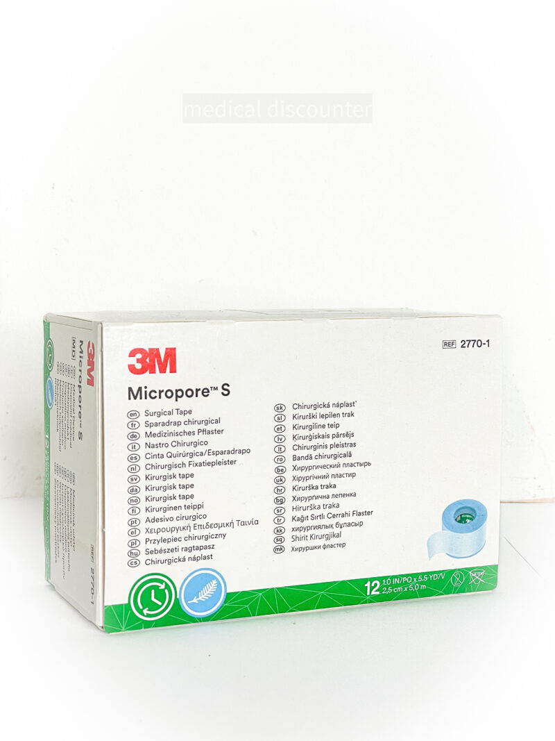 3M™ Micropore™ Silicone, bande médicale, 2770-1, 2,5 cm x 5 m, 12/boîte, sans distributeur.