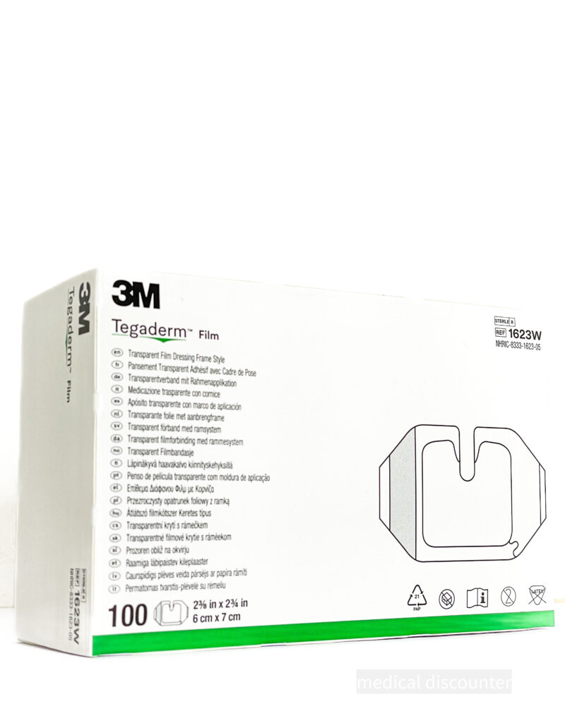 3M™ Tegaderm™ Transparent Film Dressing with Application Framework 1623W, 6 x 7 cm, 100/box