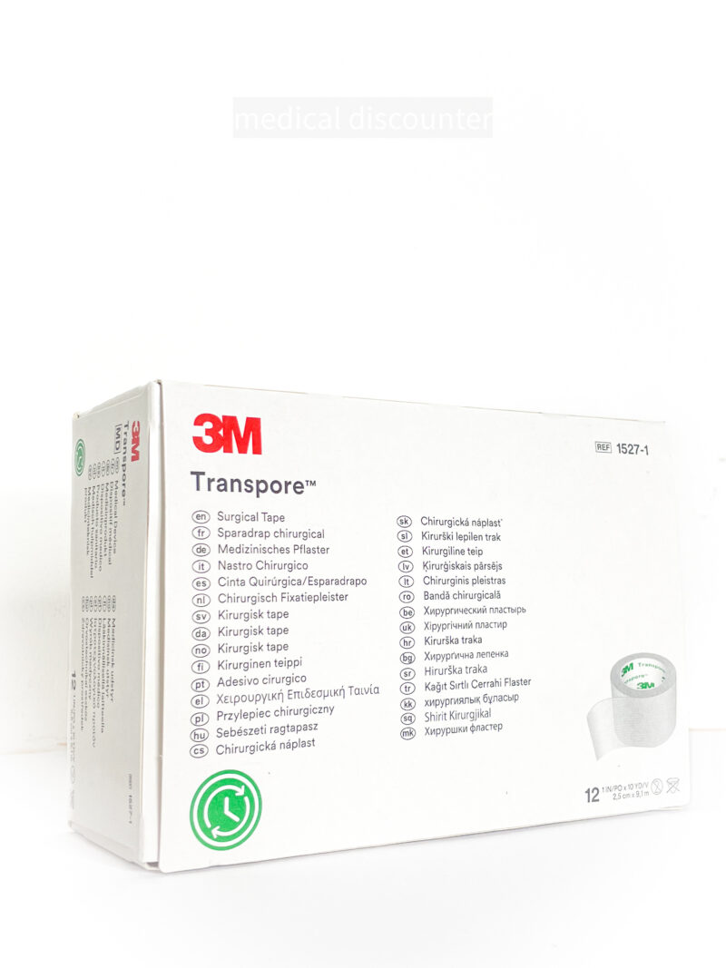 3M™ Transpore™ Medical Adhesive Plaster, 1527-1, 2,5 cm x 9,1 m, 12 pièces/boîte.